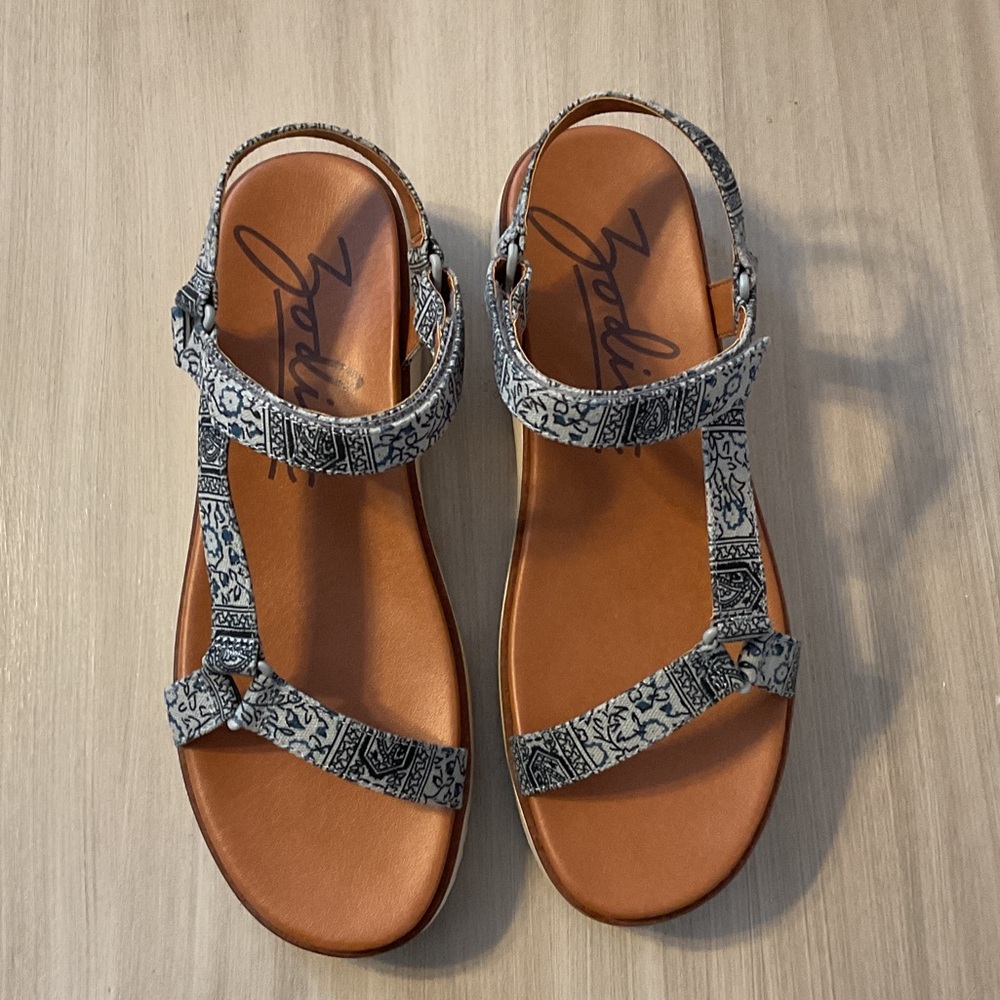 Zodiac Patterned Black and Tan Sandals
